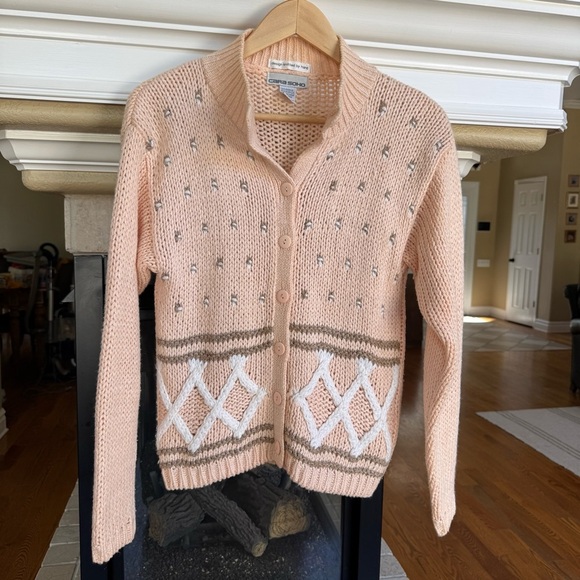 Vintage Hand Knit Grandma Cottagecore Cardigan Fishermans Sweater Small - Picture 2 of 6